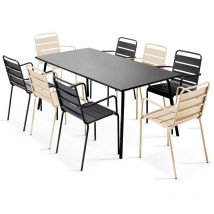 Oviala - Ensemble table de jardin et 8 fauteuils en métal ivoire et gris - Palavas