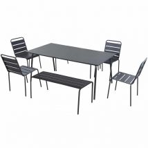 Oviala - Salon de jardin 2 bancs et 4 chaises en acier gris - Palavas