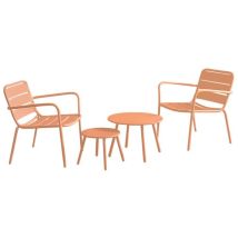 Vente-unique - Salon de jardin en métal - 2 fauteuils bas empilables et tables gigognes - Orange clair - mirmande de mylia