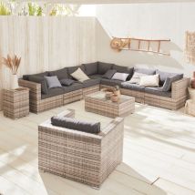 Salon de jardin en résine tressée - Venezia - . Coussins - 8 à 10 places Nuances de gris / Gris chiné