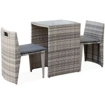 Sweeek - Salon de jardin en résine tressée encastrable Doppio. pour balcon et terrasse Nuances de gris / Gris