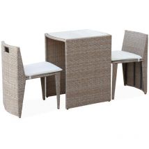 Sweeek - Salon de jardin en résine tressée encastrable Doppio. pour balcon et terrasse Naturel / Beige