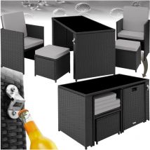 Tectake - Salon de jardin Pour 2 à 4 personnes avec Plateau en verre de sécurité Ouvre-bouteilles inclus, pliable