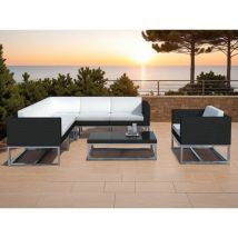 Salon de jardin design bas en résine tressée - noir - 6 personnes - Delorm
