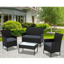 Toscohome - Salon de jardin en rotin noir - WRS008