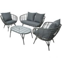 Salon de jardin en résine tressée gris Evora avec table basse - 4 places
