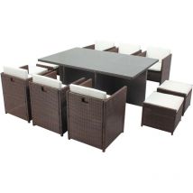 Salón de jardín encastrable 10 personas resina trenzada marrón/ blanco MIAMI