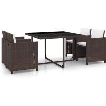 Bonnevie - Salon de jardin encastrable 5 pcs Ensemble Table et Chaise de Jardin - avec coussins Rotin Marron BV310036