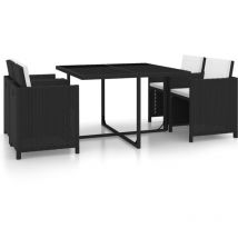 Salon de jardin encastrable 5 pcs Ensemble Table et Chaise de Jardin - et coussins Rotin Noir BV366536 - BonneVie