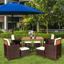 Design In - Salon de Jardin Encastrable 9 pcs Rotin pe Coussins Jardin Terrasse Piscine Blanc CW28003