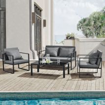Casa.pro - Salon de jardin Lerum table basse avec canapé et chaises noir gris foncé [ ]