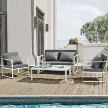 Casa.pro - Salon de jardin Lerum table basse avec canapé et chaises blanc gris clair [ ]