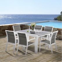 Salon de jardin Ensemble Modulo t 6 / 10 + f 6 Full Verre Blanc Wilsa Garden