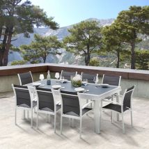 Salon de jardin Ensemble Modulo t 8/12 + f 8 Full Verre Blanc Wilsa Garden
