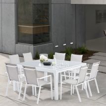 Salon de jardin Ensemble White star t 8/12 + f 8 col blanc et gris Wilsa Garden