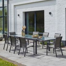 Salon de jardin en aluminium gris extensible 8/12 places