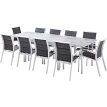 Salon de jardin design en aluminium blanc et bois 10 fauteuils Modulo