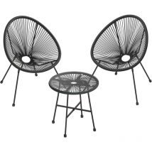 Songmics - Salon de jardin extérieur, Ensemble de 3 meubles acapulco, 2 chaises, 1 table verre trempé - Noir GGF013B02