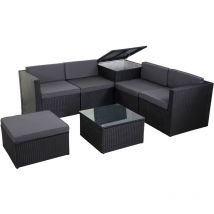 Salon de jardin fauteuil table coffre pouf en poly-rotin pour balcon jardin anthracite coussin gris foncé 040003049