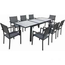 Happy Garden - Salon de jardin firenze extensible en textilène gris 8 places - aluminium anthracite