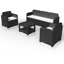 Grand Soleil - Salon de jardin Positano en Poly-rotin Canapé table basse fauteuils 5 places pour extérieurs - Noir