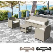 Salon de jardin Grand Soleil Positano en Poly-rotin Canapé table basse fauteuils 5 places pour extérieurs - Beige Juta