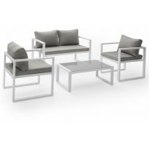 Happy Garden - Salon de jardin ibiza en tissu gris 4 places - aluminium blanc