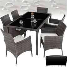 Salon de jardin Pour 6 personnes avec Plateaux en verre de sécurité Housse de protection incluse