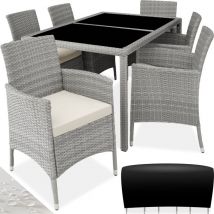 Salon de jardin Pour 6 personnes avec Plateaux en verre de sécurité Housse de protection incluse