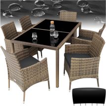 Tectake - Salon de jardin Pour 6 personnes avec Plateaux en verre de sécurité Housse de protection incluse