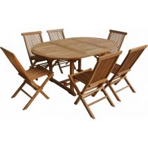 Salon de jardin en teck lombok - table ronde extensible - 6 places