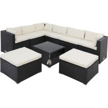 Salon de jardin lounge en polyrotin 26 pièces Canapé de jardin en résine tressée avec table Ensemble de jardin modulable Noir/crème