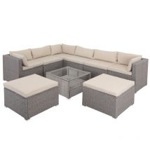 Salon de jardin lounge en polyrotin 26 pièces Canapé de jardin en résine tressée avec table Ensemble de jardin modulable Crème/crème