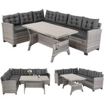 Salon de Jardin en polyrotin 6 Personnes Mobilier de Jardin avec Coussins Meuble Extérieur Mobilier de Terrasse Résine Tressée