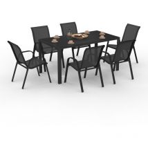 Idmarket - Salon de jardin madrid table 150 cm et 6 chaises empilables noir