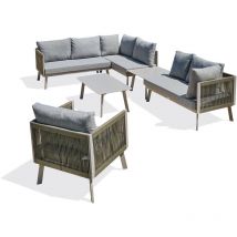 Manosque - Salon de jardin d'angle 7 places en aluminium et corde gris - paris garden