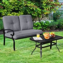 Design In - Salon de Jardin Métal 2 Pièces Table Basse Coussin Éponge Canapés Terrasse 2 Personnes CW72264