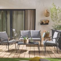 Sweeek - Salon de jardin en métal 4 places. design épuré arrondi Anthracite / Gris