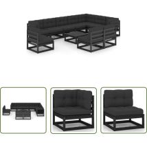 The Living Store Salon de jardin 11 pcs avec coussins Noir Bois de pin massif - Salon De Jardin - Mobilier De Jardin - Meubles De Jardin - Set De