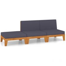 Salon de jardin meuble d'extérieur ensemble de mobilier 3 pièces avec coussins bois d'acacia solide