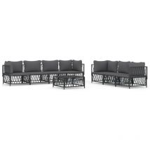 Salon de jardin meuble d'extérieur ensemble de mobilier 8 pièces avec coussins anthracite acier