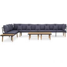 Salon de jardin meuble d'extérieur ensemble de mobilier 8 places avec coussins bois d'acacia solide