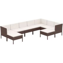 Salon de jardin meuble d'extérieur ensemble de mobilier 9 pièces avec coussins résine tressée marron