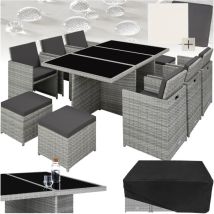 Salon de jardin Avec cadre en aluminium avec Plateaux en verre de sécurité 2 sets de housses, pliable, housse de protection incluse