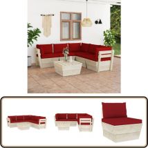 Salon de jardin palette 6 pcs avec coussins bois d'épicéa - Salon De Jardin - Mobilier De Jardin - Ensemble De Salon - Canapé Palet - Meubles