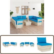 Salon de jardin palette 9 pcs avec coussins bois d'épicéa - Salon De Jardin - Mobilier De Jardin - Ensemble De Salon - Canapé Palette - Meubles De