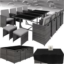 Tectake - Salon de jardin Pour 8 à 10 personnes avec Plateaux en verre de sécurité Pliable, housse de protection incluse