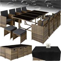 Tectake - Salon de jardin Pour 8 à 10 personnes avec Plateaux en verre de sécurité Pliable, housse de protection incluse