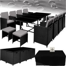 Tectake - Salon de jardin Pour 8 à 10 personnes avec Plateaux en verre de sécurité Pliable, housse de protection incluse