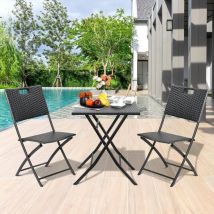 Salon de jardin Pliable,Set de Bistro 3 pièces,Ensemble Table Chaise Balcon- Gris